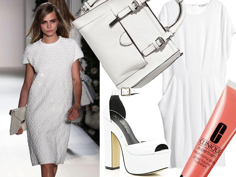 Stylizacja z białą sukienka - moda lato 2014 - gotowy zestaw - Trendy  sezonu 