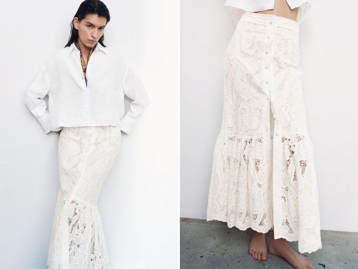 Long skirts for summer 2022: lace skirt, Zara