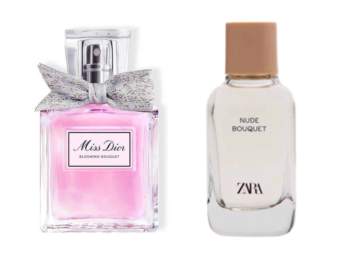 Dobre odpowiedniki drogich perfum: woda toaletowa Blooming Bouquet Miss Dior i woda perfumowana Nude Bouquet Zara