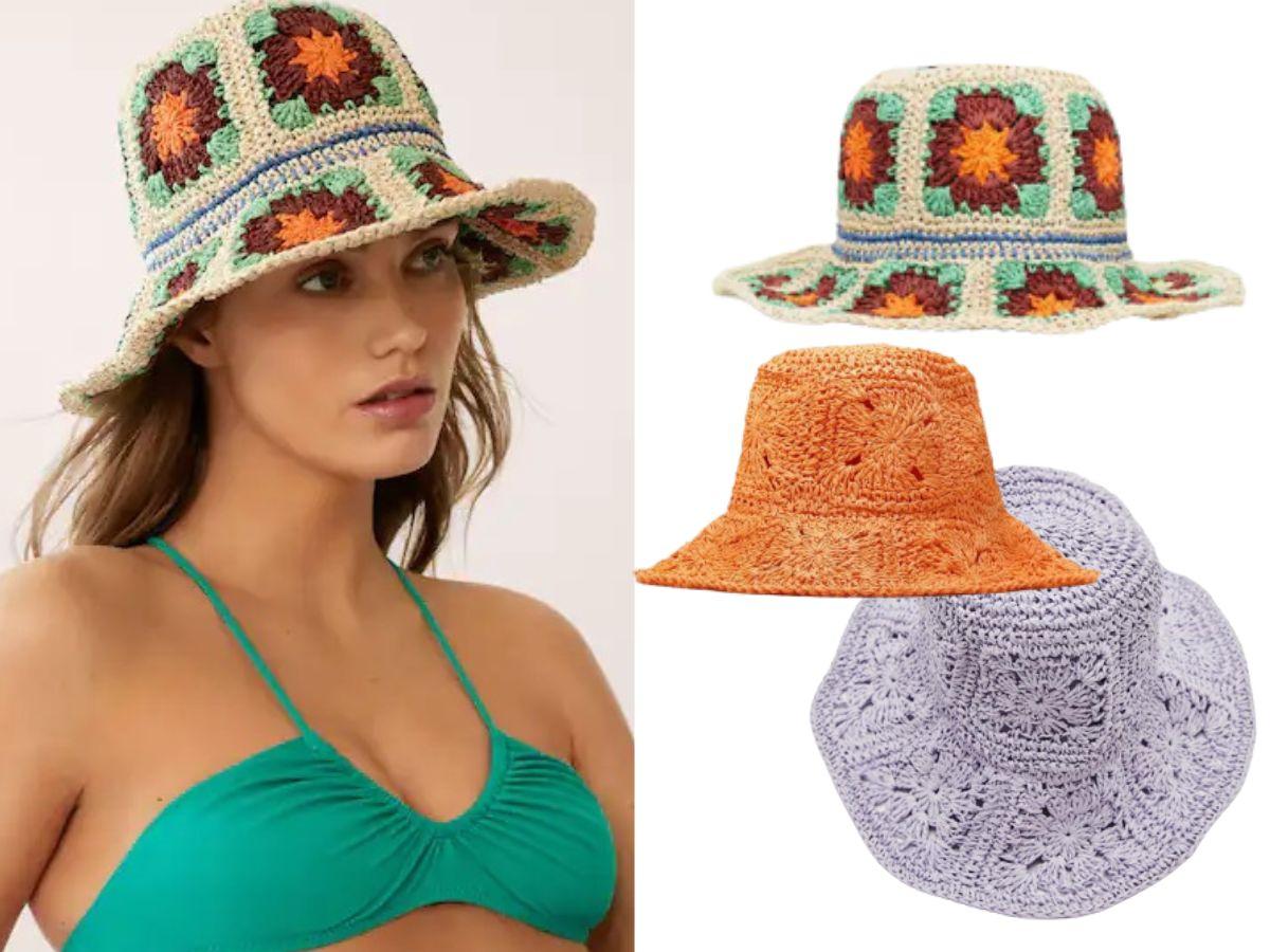 kapelusze na plażę - szydełkowe