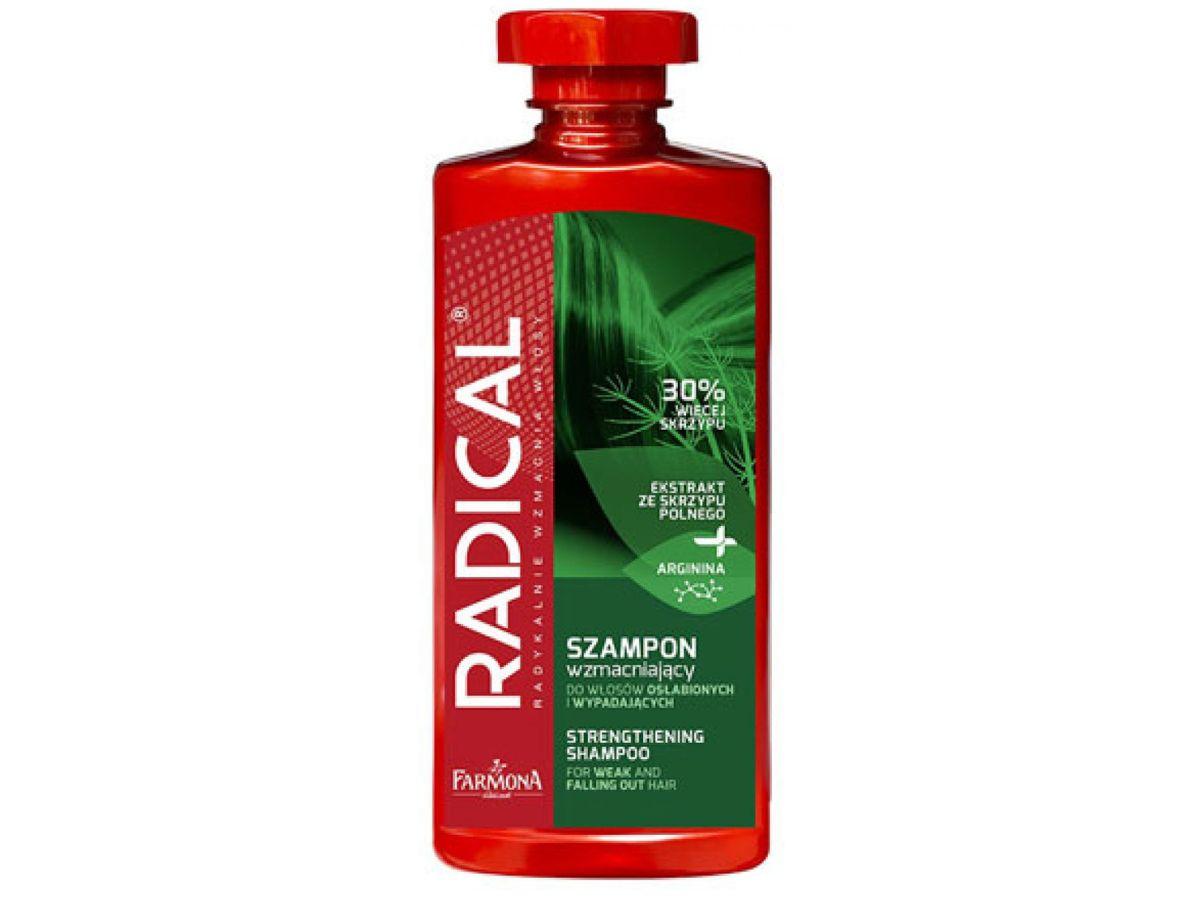 Kosmetyki do włosów ze skrzypem polnym: szampon wzmacniający do włosów osłabionych i wypadających RADICAL, Farmona