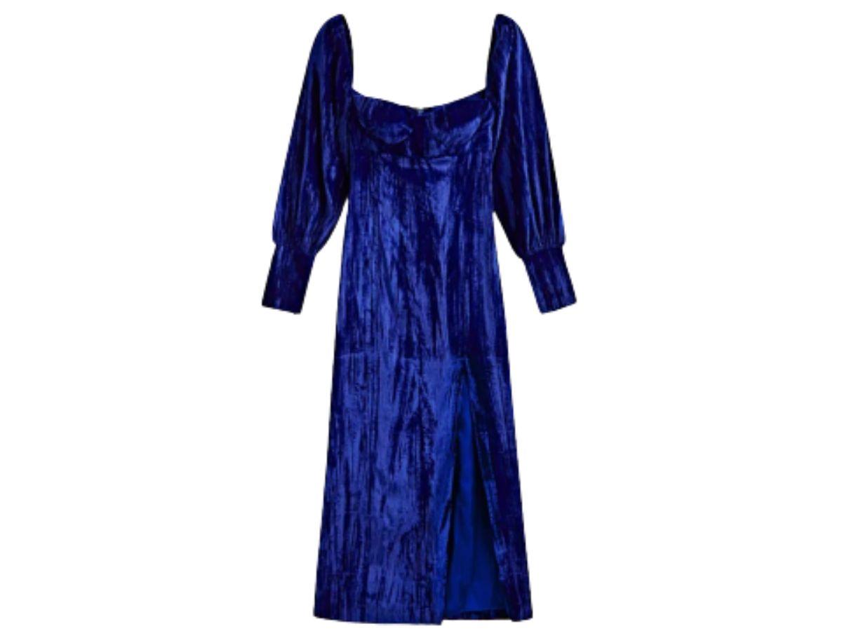 Modne sukienki na święta 2022: Aksamitna sukienka z zakładkami i gorsetową górą Massimo Dutti