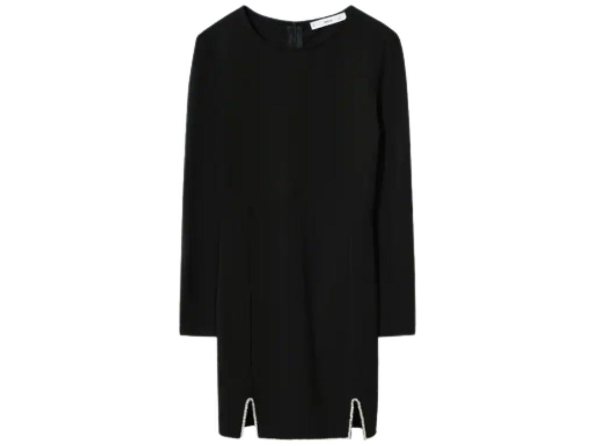 Modne sukienki na święta 2022: Czarna mini sukienka z ozdobnym strasem MANGO