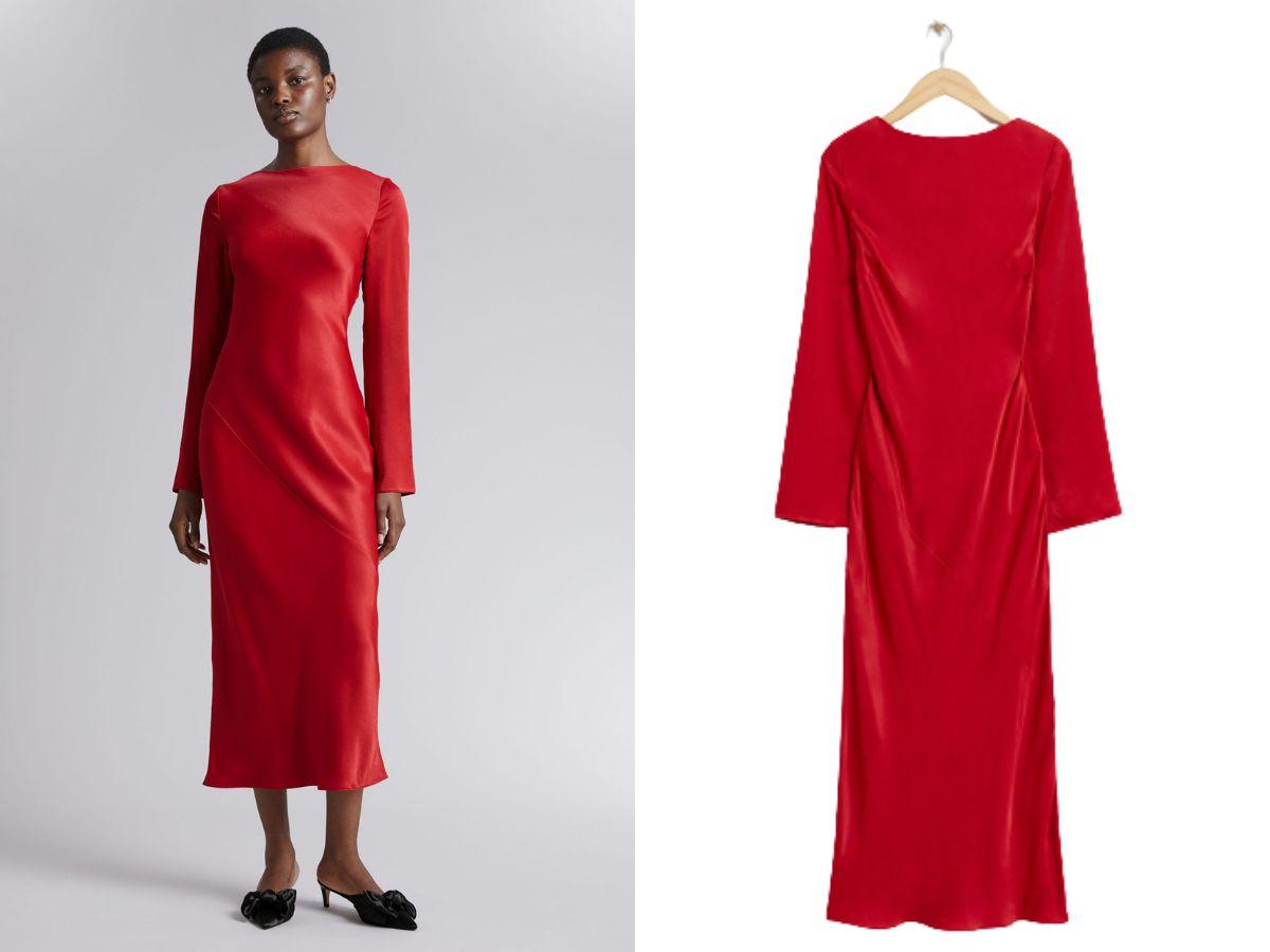 Modne sukienki na święta 2023: czerwona z satyny, & Other Stories