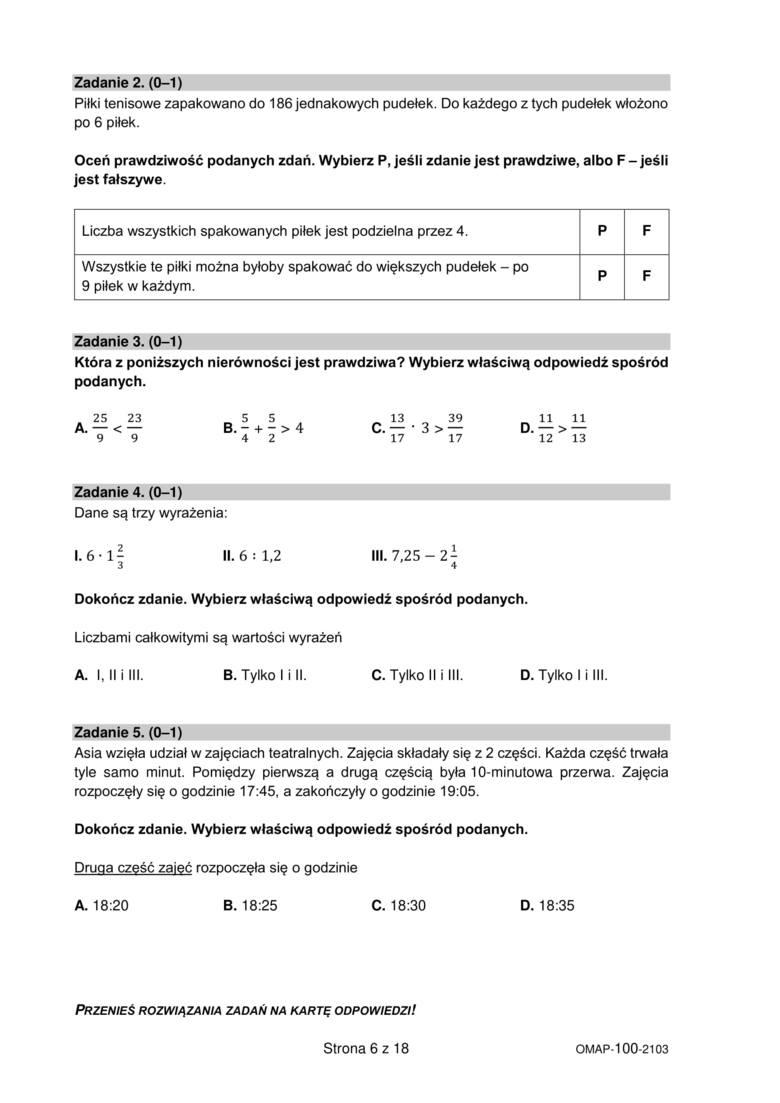 próbny egzamin ósmoklasisty 2021 poprawne odpowiedzi matematyka