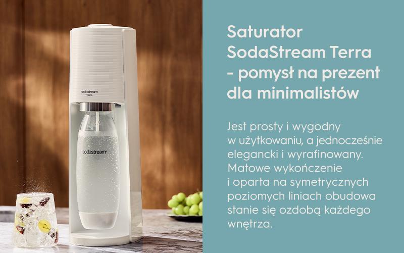 Saturator SodaStream Terra - pomysł na prezent dla minimalistów - infografika.