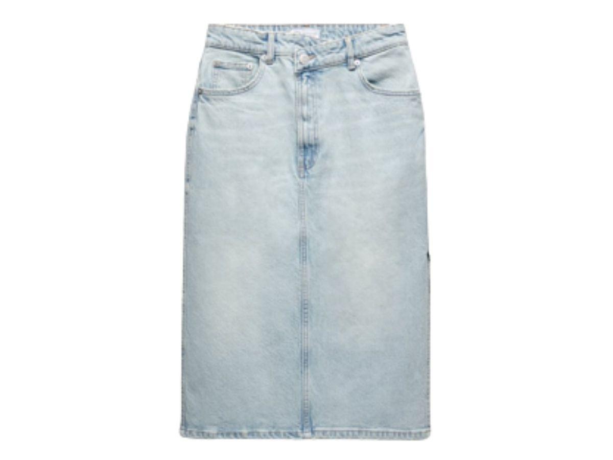 Spódnice midi na wiosnę 2022: spódnica midi jeansowa Zara