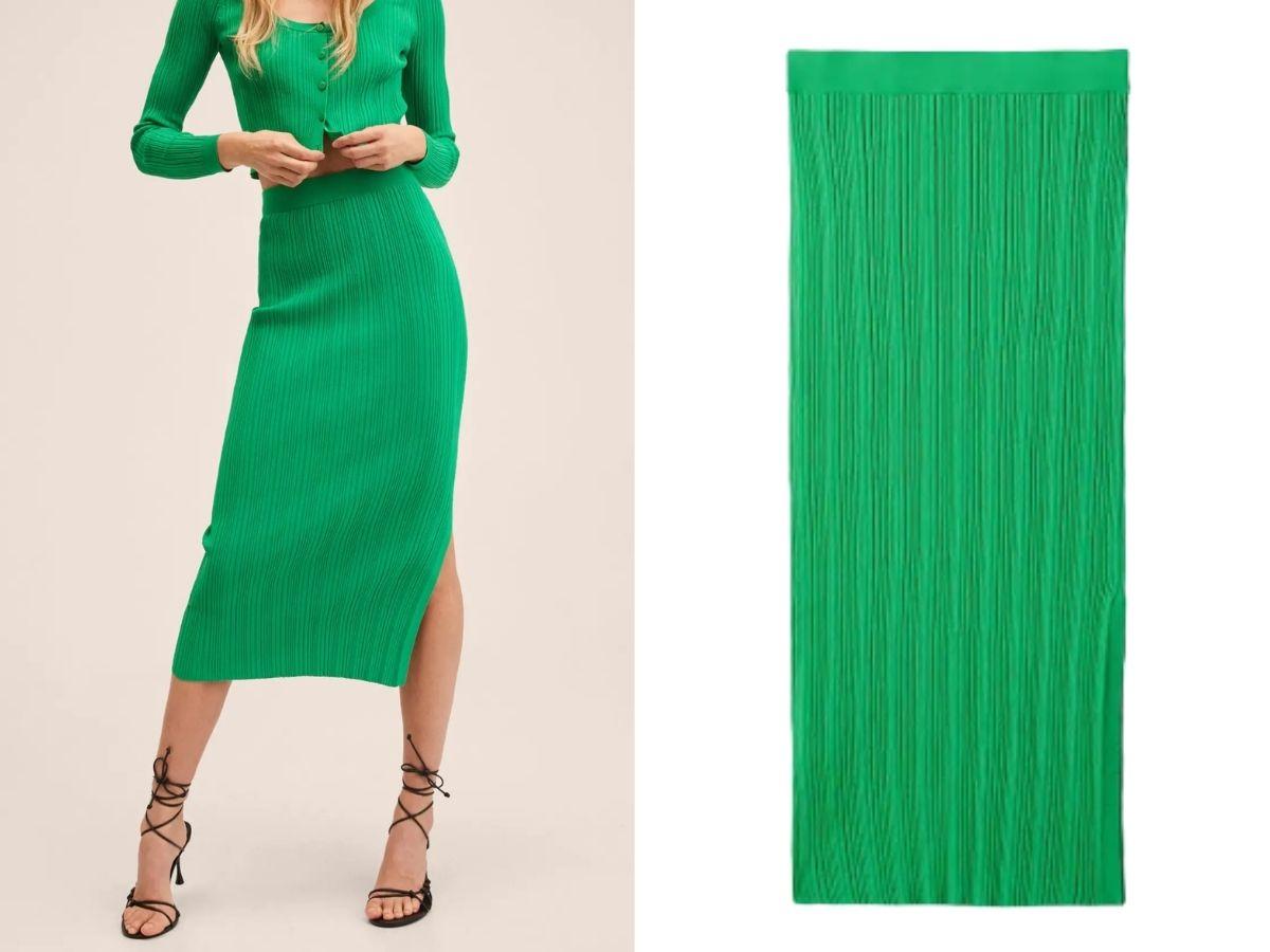 Skirts for summer 2022: a knitted midi skirt with a MANGO split
