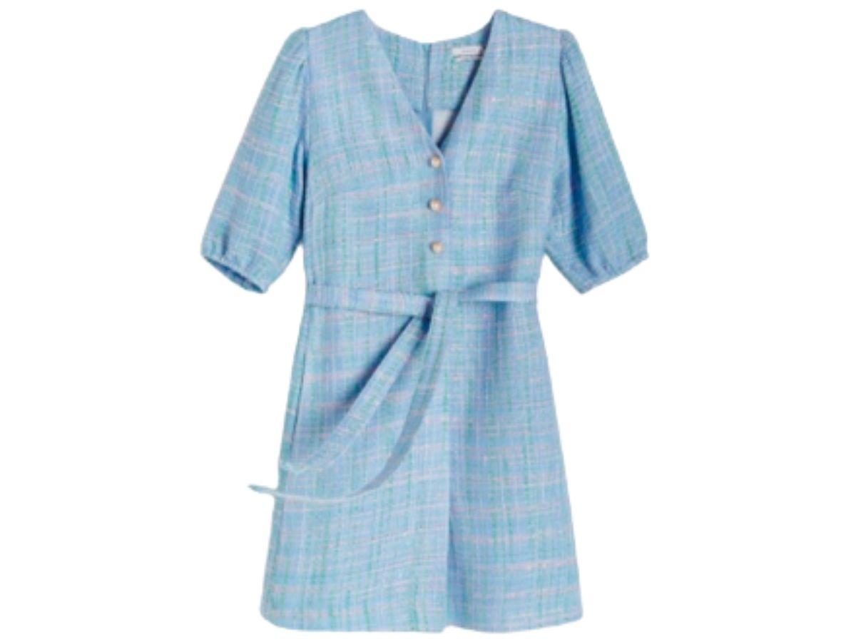 Sukienki na komunię dla chrzestnej - niebieska sukienka ze strukturalnej tkaniny Reserved