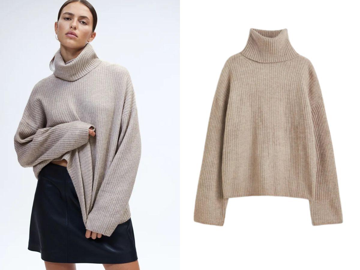Tanie swetry damskie do 79,99 zł: Sweter oversize z golfem, H&M