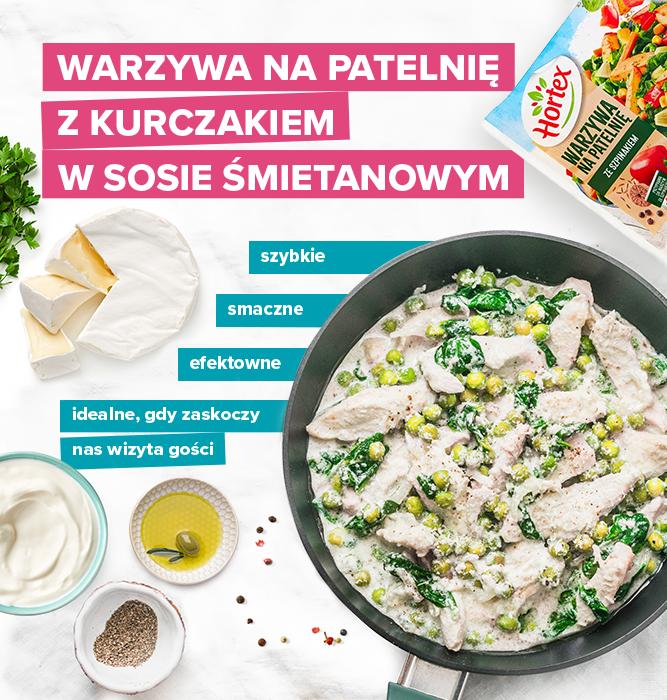 Warzywa na patelnię z kurczakiem w sosie śmietanowym - infografika