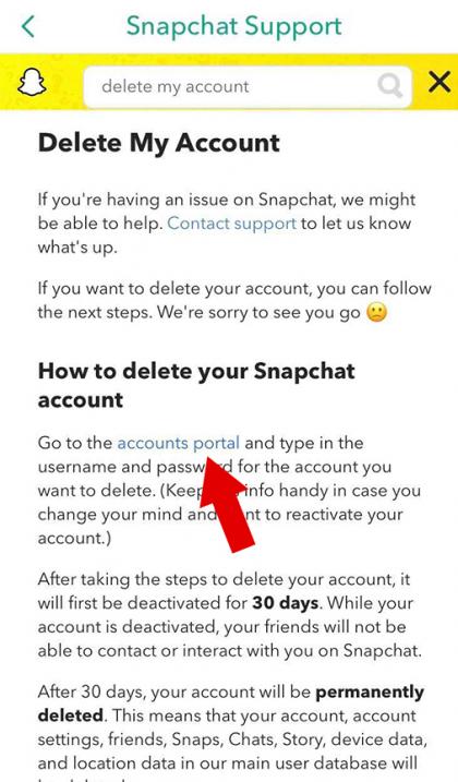usuwanie konta na Snapchacie