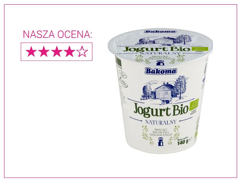 	Jogurt naturalny Bakoma Bio opakowanie i ocena 4 gwiazdki. Test jogurtów naturalnych.
