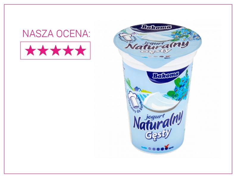 Jogurt naturalny Bakoma Gęsty opakowanie i ocena 5 gwiazdek. Test jogurtów naturalnych.