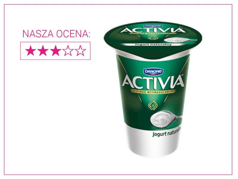Jogurt naturalny Danone Activia opakowanie i ocena 3 gwiazdki. Test jogurtów naturalnych.