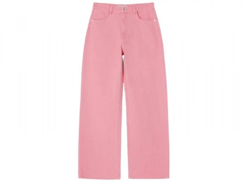 Wide leg jeans - szerokie, różowe jeansy Bershka
