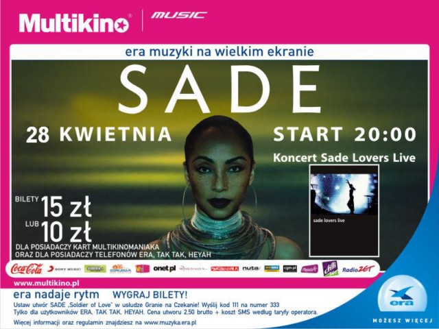 Koncert Sade na ekranie Multikina Arkady Wrocławskie - ZAPROSZENIA!!!