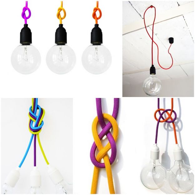Kolorowy kabel i żarówka- minimalistyczna lampa