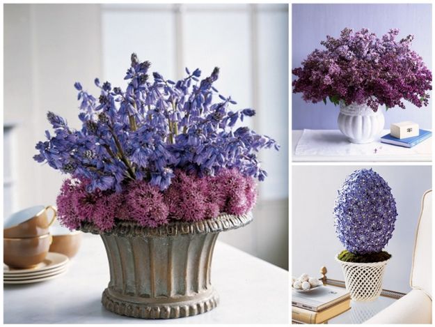 kwiaty w kolorze fioletu na wielkanocny stoł 